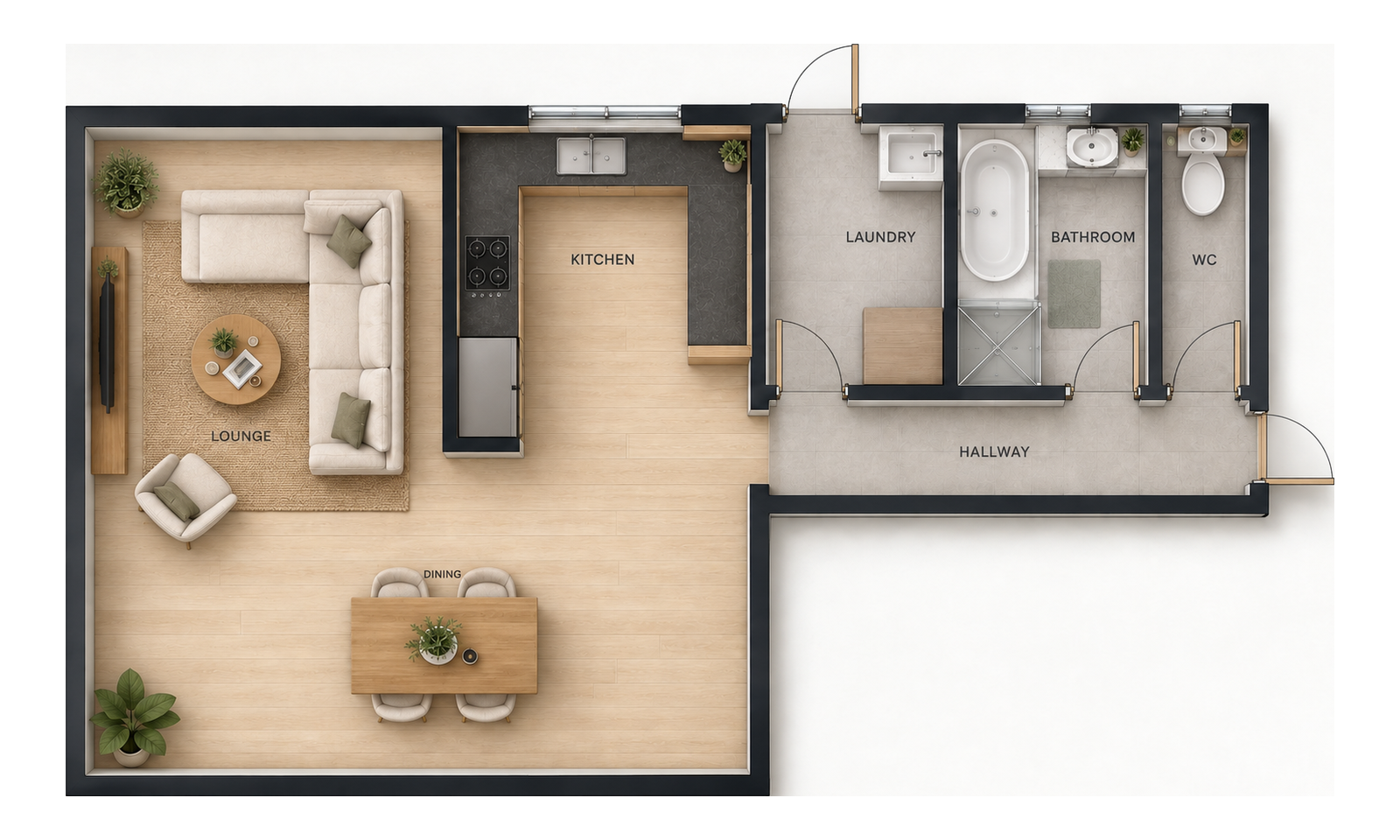 Existing Crystal Avenue floor plan showing the original kitchen and laundry arrangement