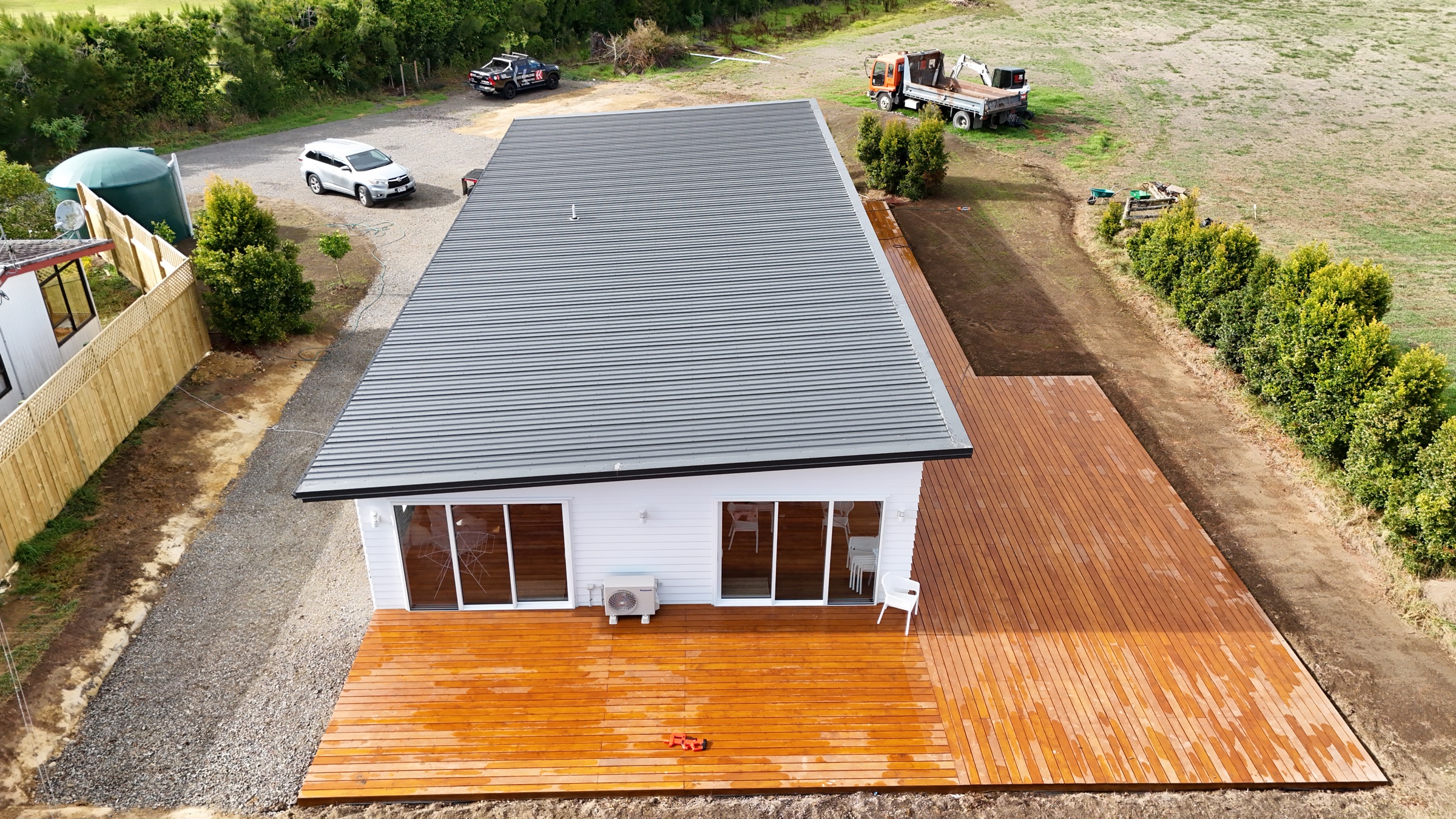 End elevation of the new home with timber deck